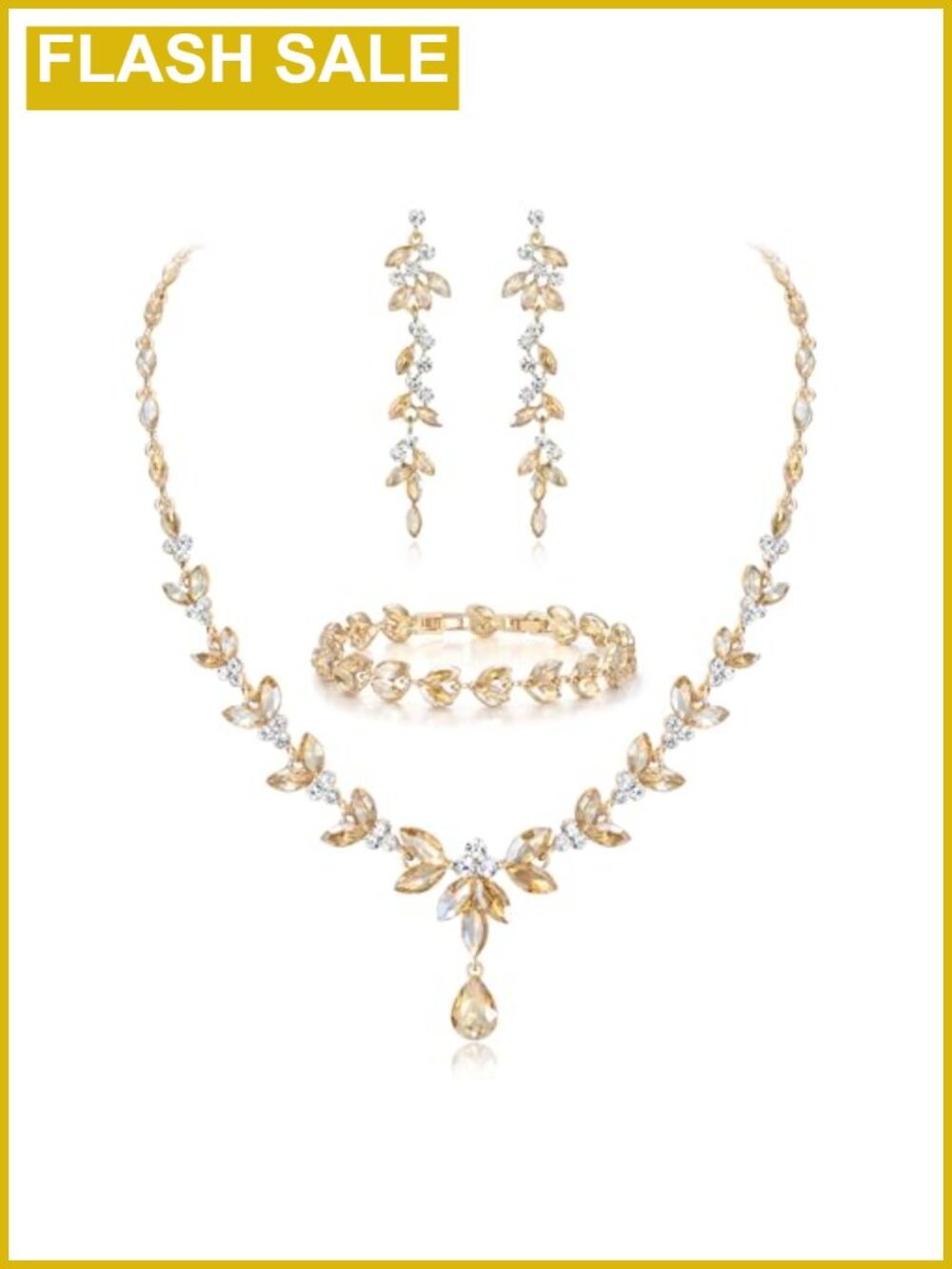 Crystal Leaf Bridal Prom Jewelry Set Necklace Earrings Bracelet